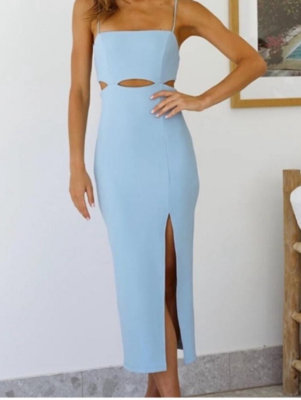 Hello Molly- Cutout Midi Dress in Light Blue